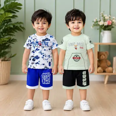 2 Pairs Boy's Printed Shirt And Shorts 2 Set  thumbnail 4