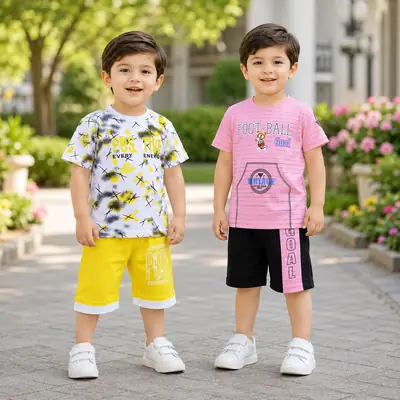 2 Pairs Boy's Printed Shirt And Shorts 2 Set  thumbnail 5