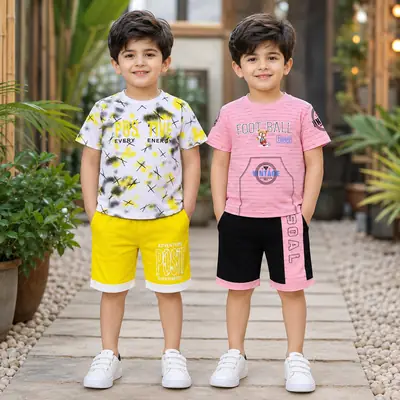 2 Pairs Boy's Printed Shirt And Shorts 2 Set  thumbnail 2