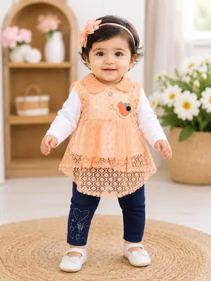 3 Pcs Girl's Embroidered Shirt & Pants Set thumbnail 2