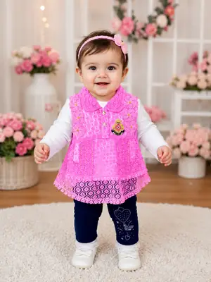 3 Pcs Girl's Embroidered Shirt & Pants Set thumbnail 3