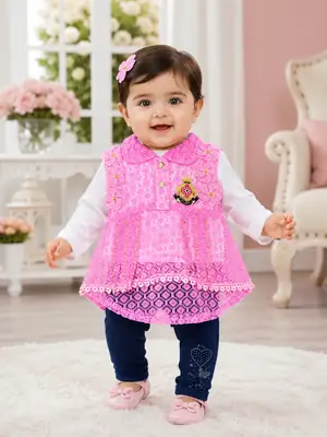 3 Pcs Girl's Embroidered Shirt & Pants Set thumbnail 4