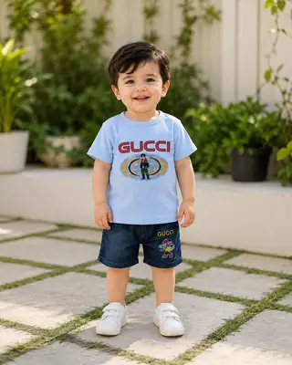 2 Pcs Boy's Printed Shirt And Jeans Shorts Set thumbnail 2