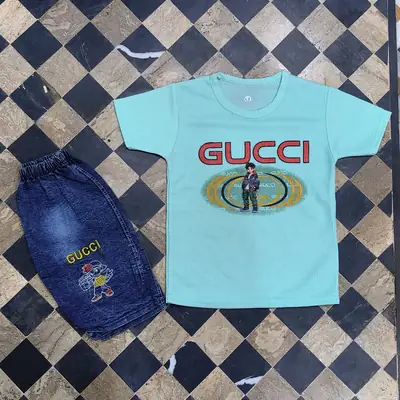 2 Pcs Boy's Printed Shirt And Jeans Shorts Set thumbnail 5
