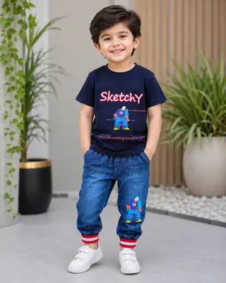 2 Pcs Boy's Printed Shirt & Pants Set  thumbnail 2