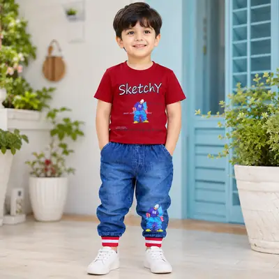2 Pcs Boy's Printed Shirt & Pants Set  thumbnail 3