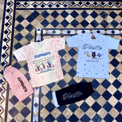 2 Pcs Boy's Cotton Jersey Printed Shirt And Shorts Set thumbnail 5