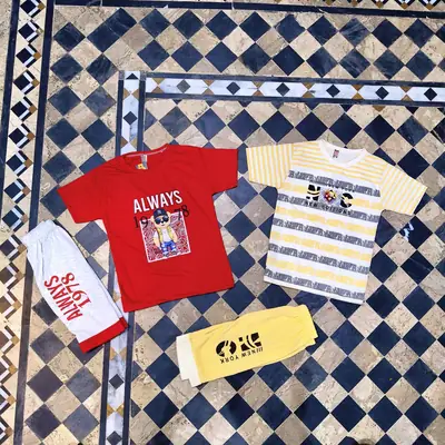 2 Pcs Boy's Cotton Jersey Printed Shirt And Shorts Set thumbnail 5