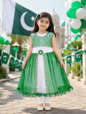 14 August 2 Pcs Girl's Fancy Embroidered Frock And Trouser Set