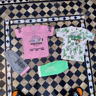2 Pcs Boy's Cotton Jersey Printed Shirt And Shorts Set thumbnail 4