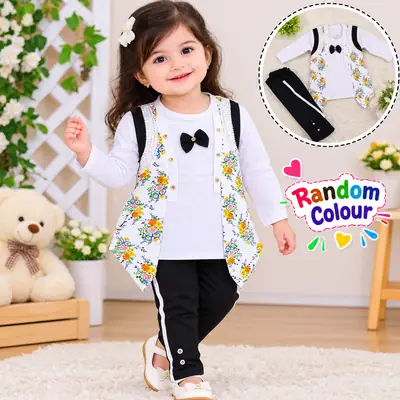 2 Pcs Girl's Fancy Shirt And Trouser Set Random Colour