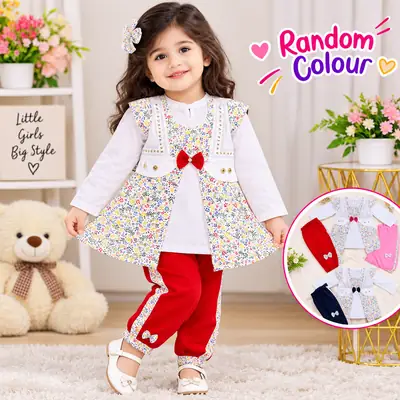 2 Pcs Girl's Fancy Shirt And Trouser Set Random Colour