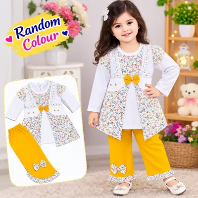 2 Pcs Girl's Fancy Shirt And Trouser Set Random Colour