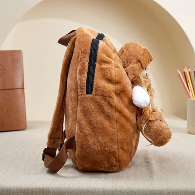 Brown Girl's Polyester School Backpack with Doll Design thumbnail 2