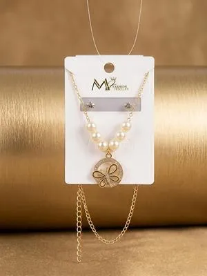 Gold Plated Clover Pearl Necklace Set for Women thumbnail 2