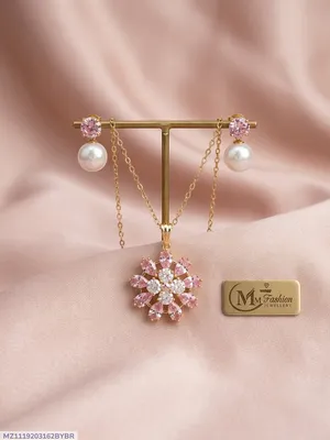 Gold Plated Crystal Pearl Pendant Set for Women