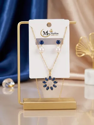 Gold Plated Crystal Pendant Set for Women Modern Design thumbnail 2