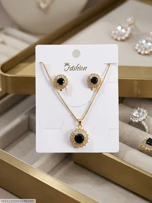Golden Crystal Pendant & Earrings Set for Women thumbnail 1