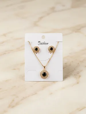 Golden Crystal Pendant & Earrings Set for Women thumbnail 2