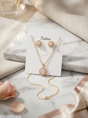 Golden Crystal Bridal Pendant Set for Women thumbnail 1