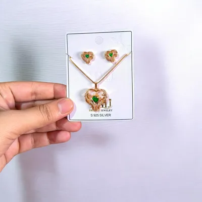 Golden Elephant Pendant & Earrings Set for Women thumbnail 3