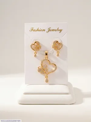Golden Heart Pendant Earrings Set for Women