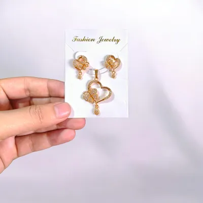 Golden Heart Pendant Earrings Set for Women thumbnail 3