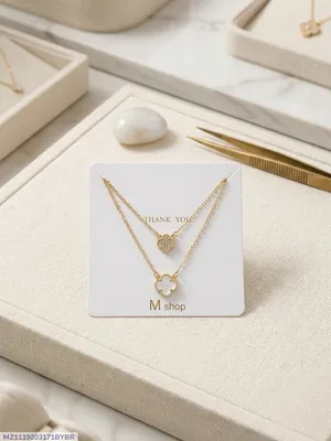 Golden 2 Layered Crystal Pendant Necklace for Women thumbnail 1