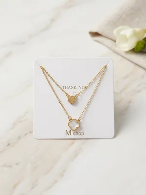 Golden 2 Layered Crystal Pendant Necklace for Women thumbnail 2