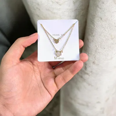Golden 2 Layered Crystal Pendant Necklace for Women thumbnail 3