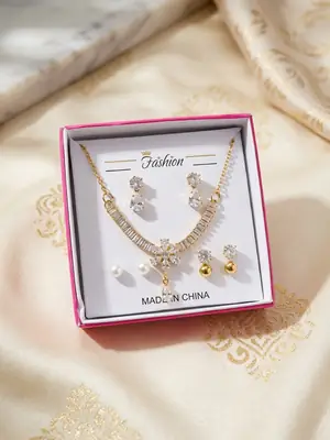Funky Gold Plated Crystal Necklace Set thumbnail 2