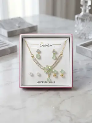 Funky Gold Plated Crystal Necklace Set