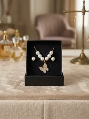 Modern Design Gold Plated Crystal Pendant Set thumbnail 2