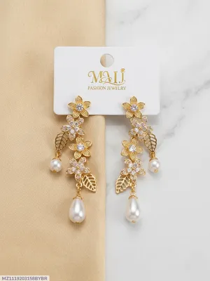 Golden Floral Pearl Earrings for Women