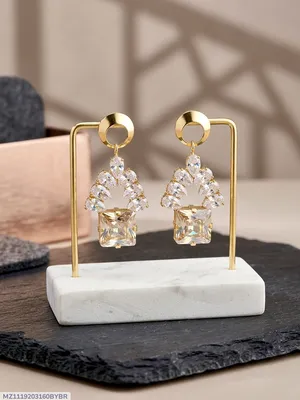 Golden Crystal Earrings for Women 2 Pcs