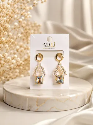 Golden Crystal Earrings for Women 2 Pcs thumbnail 2