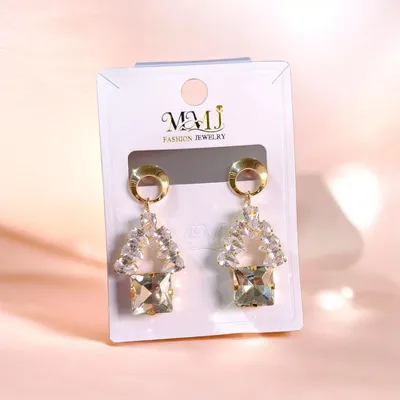 Golden Crystal Earrings for Women 2 Pcs thumbnail 3