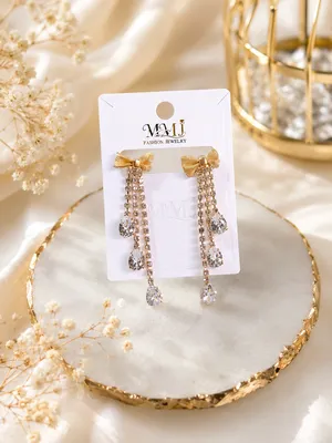 Golden Crystal Earrings for Women 2 Pcs thumbnail 2