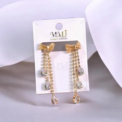 Golden Crystal Earrings for Women 2 Pcs thumbnail 3