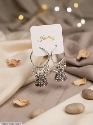 Silver Plated Jhumka Earrings for Women 2 Pcs