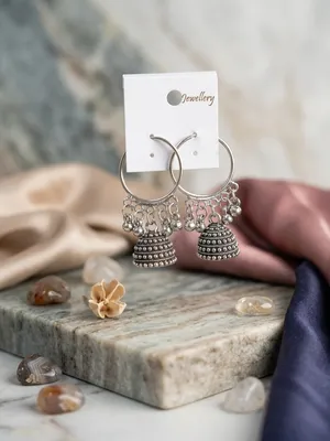 Silver Plated Jhumka Earrings for Women 2 Pcs thumbnail 2