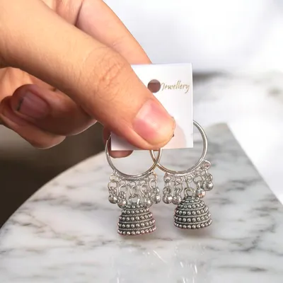Silver Plated Jhumka Earrings for Women 2 Pcs thumbnail 3