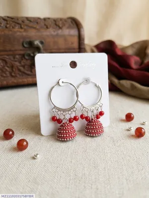 Silver Plated Funky Jhumka Earrings for Women thumbnail 1