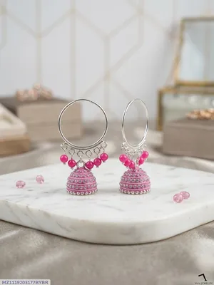 Silver Plated Funky Crystal Jhumka Earrings 2 Pcs thumbnail 1