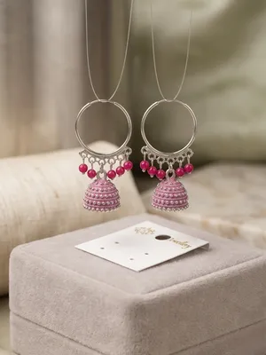 Silver Plated Funky Crystal Jhumka Earrings 2 Pcs thumbnail 2