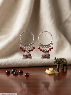 Funky Silver Plated Jhumka Earrings for Women 2 Pcs thumbnail 1