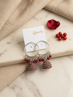 Funky Silver Plated Jhumka Earrings for Women 2 Pcs thumbnail 2