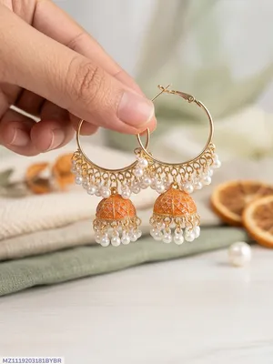 Golden Crystal Jhumka Earrings for Women thumbnail 1