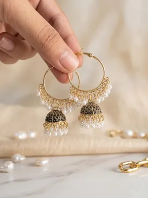 Golden Crystal Jhumka Earrings for Women thumbnail 2