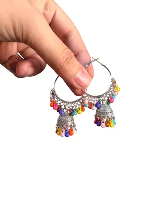 Silver Plated Crystal Jhumka Earrings for Women 2 Pcs thumbnail 3